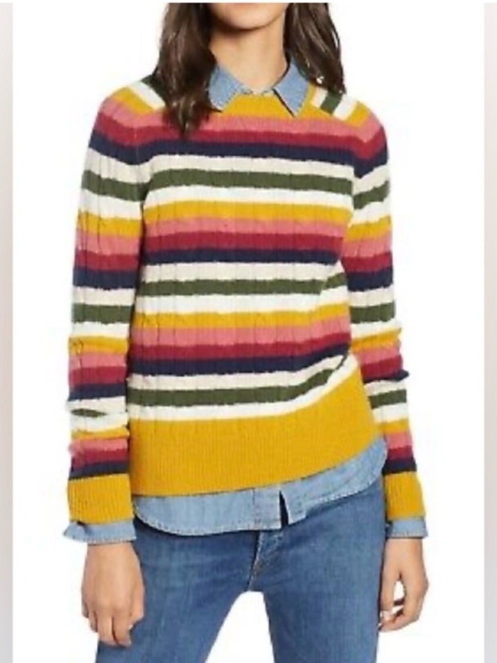 1901 Cashmere Multicolor Striped Ribbed Crewneck Sweater Size XL
